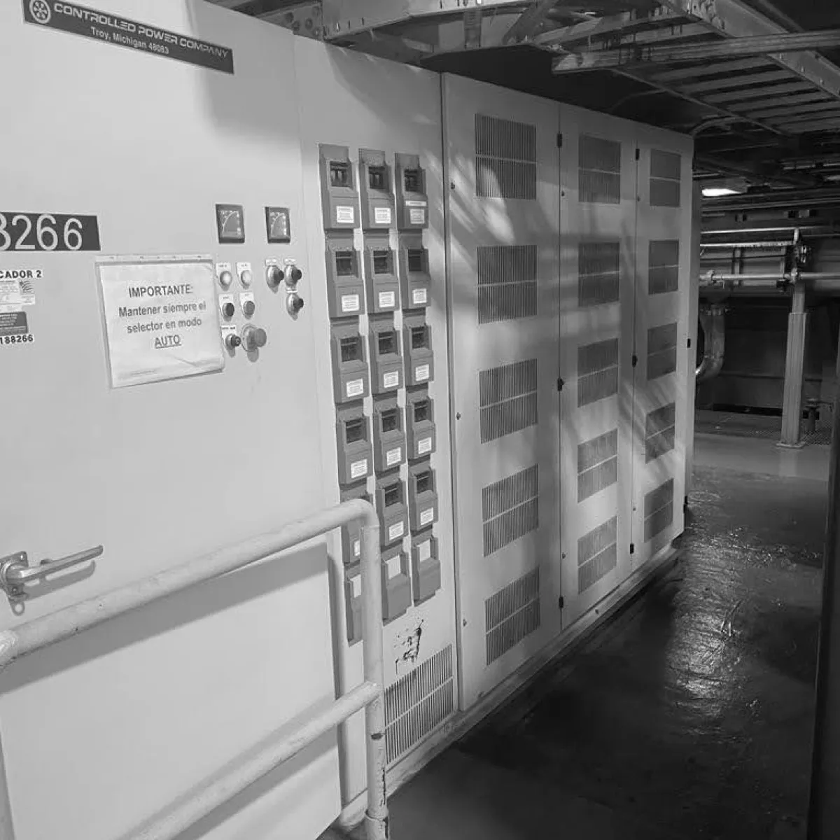 Rectifier running next to a production line, with its control panel